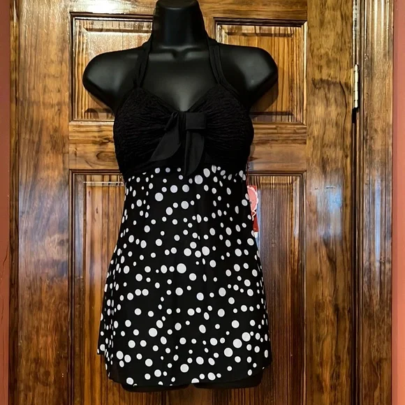 NWT Polka Dot Baby Doll Tankini Top - Picture 1 of 9